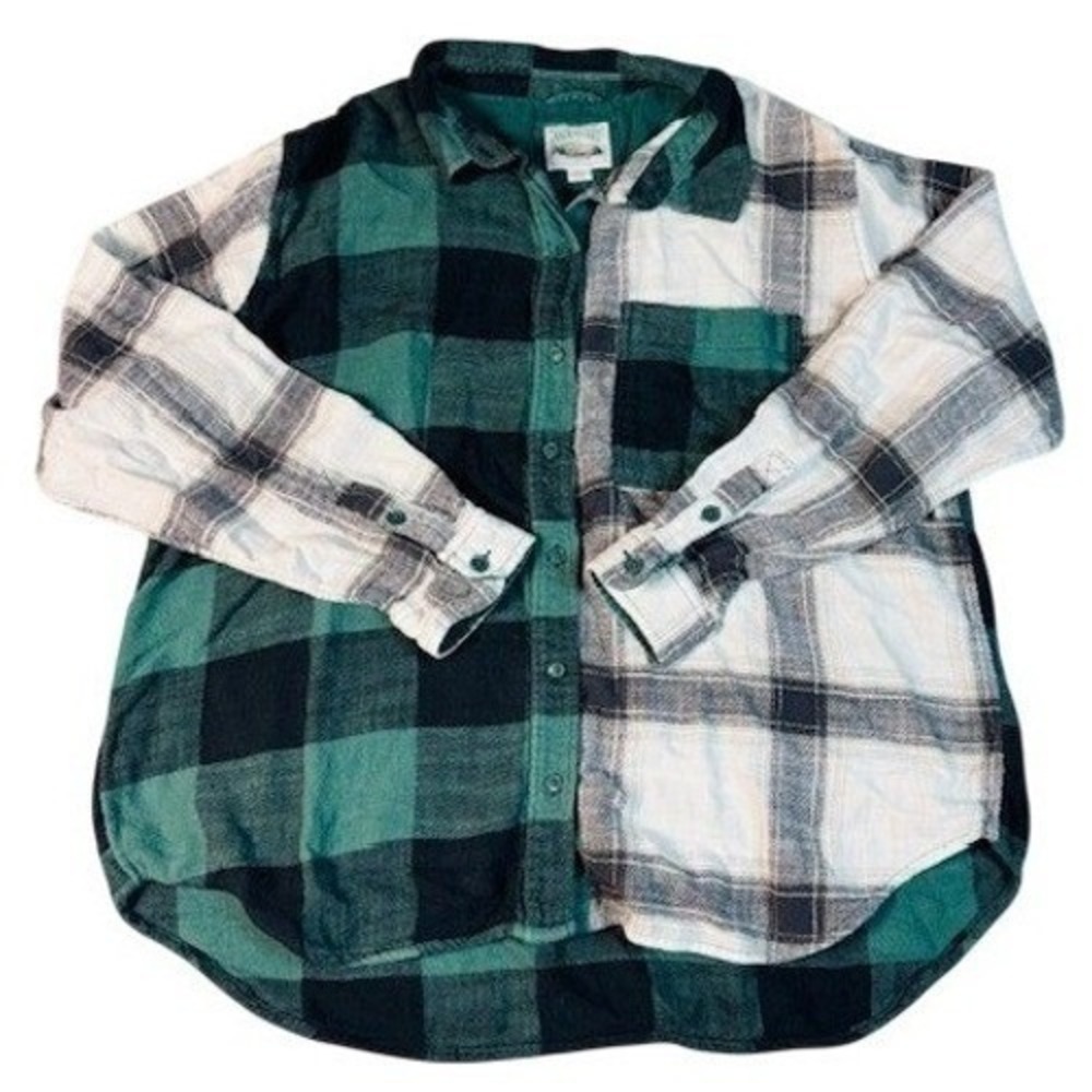 American Eagle Shirt Womens Medium Plaid Colorblock Flannel Button Up Green